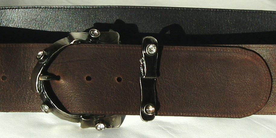 Wide Brown Leather Belt with Stunning Diamante Buckle