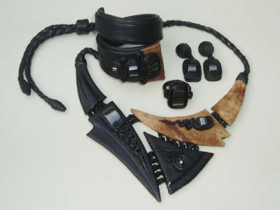 3 Black - Brown Necklace Bracelet Earrings and Ring