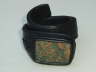 Black Leather Cuff Bracelet with green & Terracotta Yashma