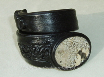 Brown Leather Cuff Bracelt with Pegmatite Stone