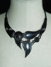 Black Leather Necklace with Hematite Stones