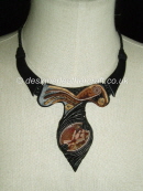 Black Leather Necklace with Jasper Stone and Brown Trim