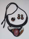 Black Leather Necklace with Terracotta Jasper
