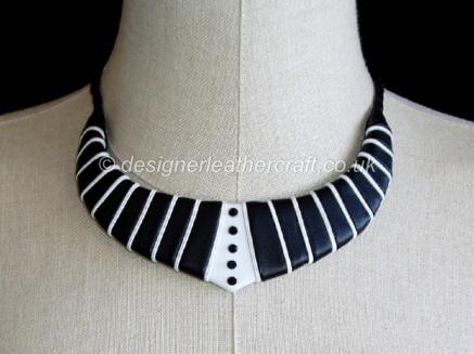 Black and White Leather Necklace with Tiny Black Crystals b