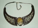 Brown Leather Necklace with Onyx