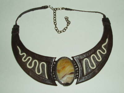Brown Leather Necklace with Onyx