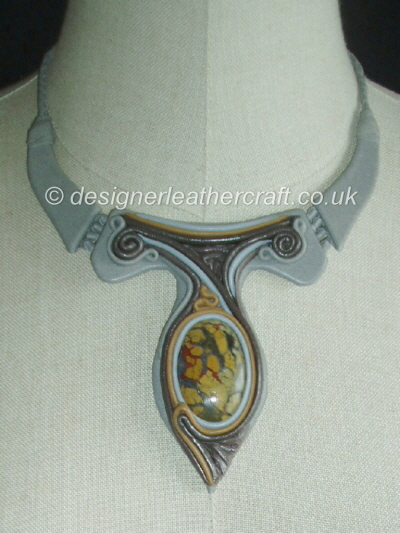 Grey Leather Necklace with Mustard Jasper Stone