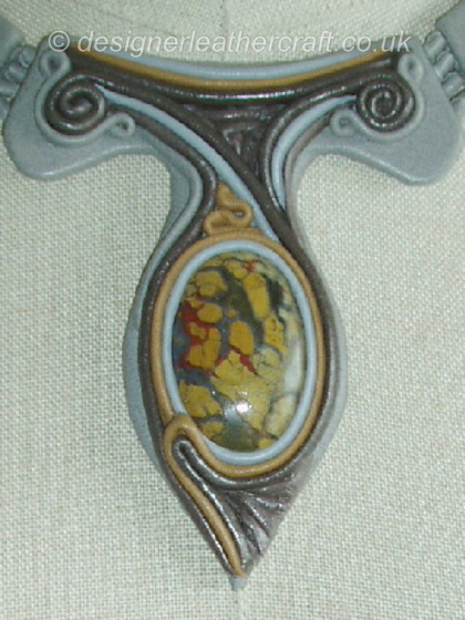 Jasper Cabochon Decorated with Leather in Toning Shades