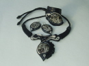 Leather Necklace Bracelet and Earrings with  Pegmatite