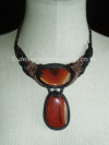 Leather Necklace with Cornelian Cabochons