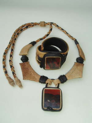 Necklace and Wristband Bracelet with Picture Jasper Slabs