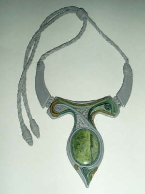 Pale Grey Leather Necklace with Green Jasper