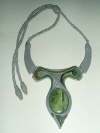 Pale Grey Leather Necklace with Green Jasper